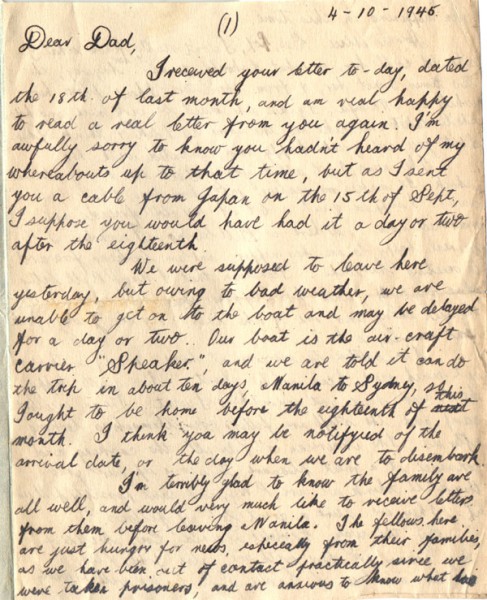 Letter dated October 4th 1945
