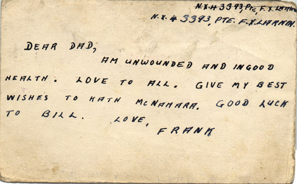 Postcard received 12th September 1943 reverse