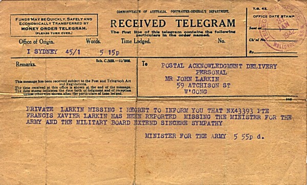 Telegram dated 31st January 1942