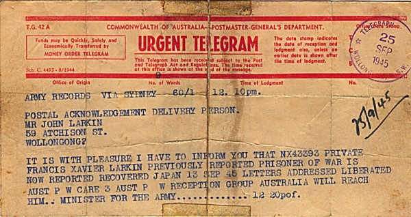 Telegram dated 25th September 1945