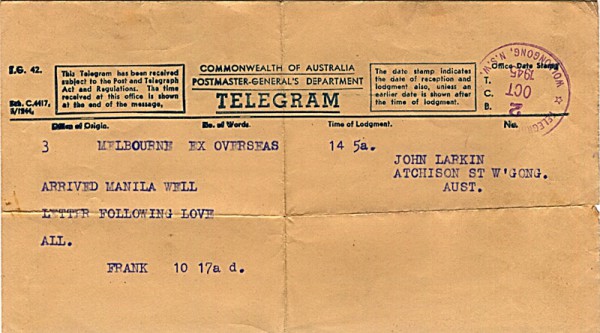 Telegram dated 2nd October 1945