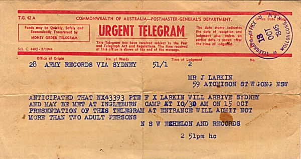 Telegram dated 13th October 1945