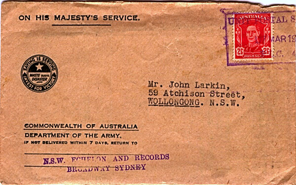 Australian Military Forces official correspondence envelope