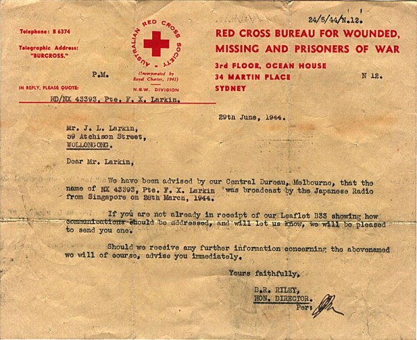 Red Cross Society Correspondence dated 29th June 1944