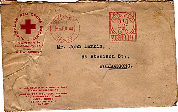 Red Cross Society Correspondence dated 5th July 1944 Envelope