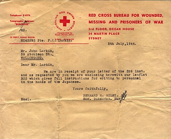 Red Cross Society Correspondence dated 5th July 1944