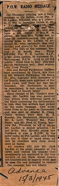 News article regarding radio messages dated March 15th 1945